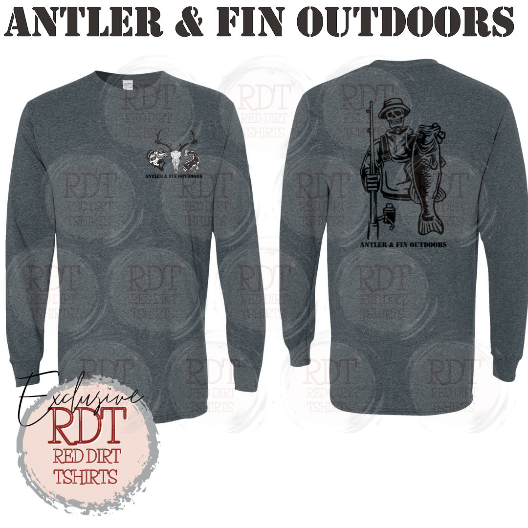 Antler & Fin Outdoors Fishing Skeleton Long Sleeve Tshirt