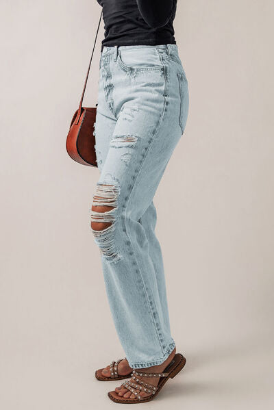 SYNZ Distressed Buttoned Jeans with Pockets