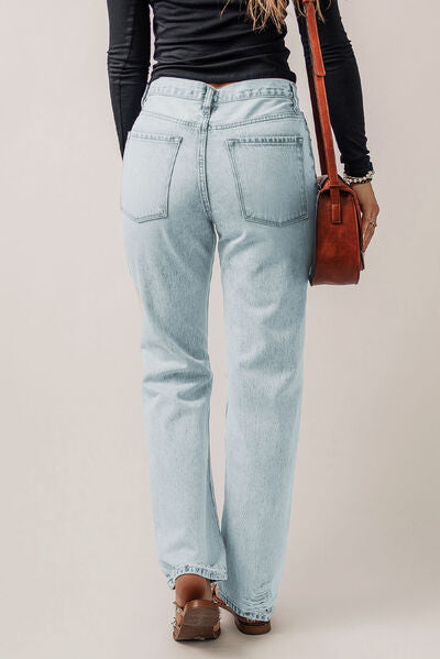 SYNZ Distressed Buttoned Jeans with Pockets