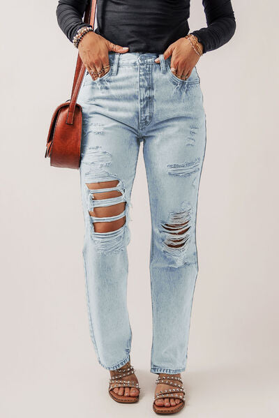 SYNZ Distressed Buttoned Jeans with Pockets
