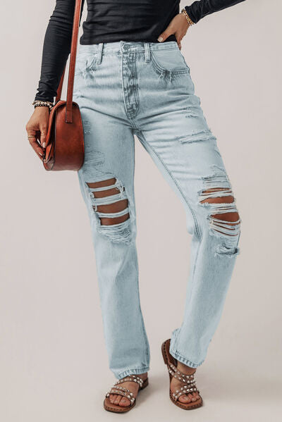SYNZ Distressed Buttoned Jeans with Pockets