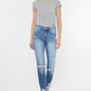 High Rise Fray Hem Ankle Skinny Jeans