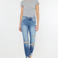 High Rise Fray Hem Ankle Skinny Jeans