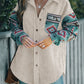Perfee Pocketed Geometric Collared Neck Shacket