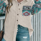 Perfee Pocketed Geometric Collared Neck Shacket