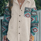 Perfee Pocketed Geometric Collared Neck Shacket