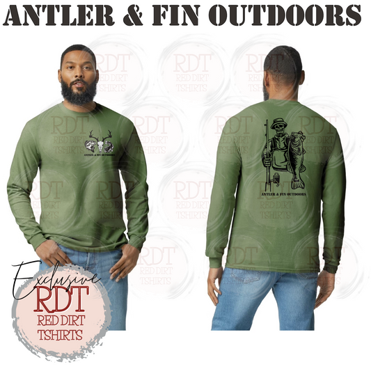 Antler & Fin Outdoors Fishing Skeleton Long Sleeve Tshirt