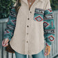 Perfee Pocketed Geometric Collared Neck Shacket