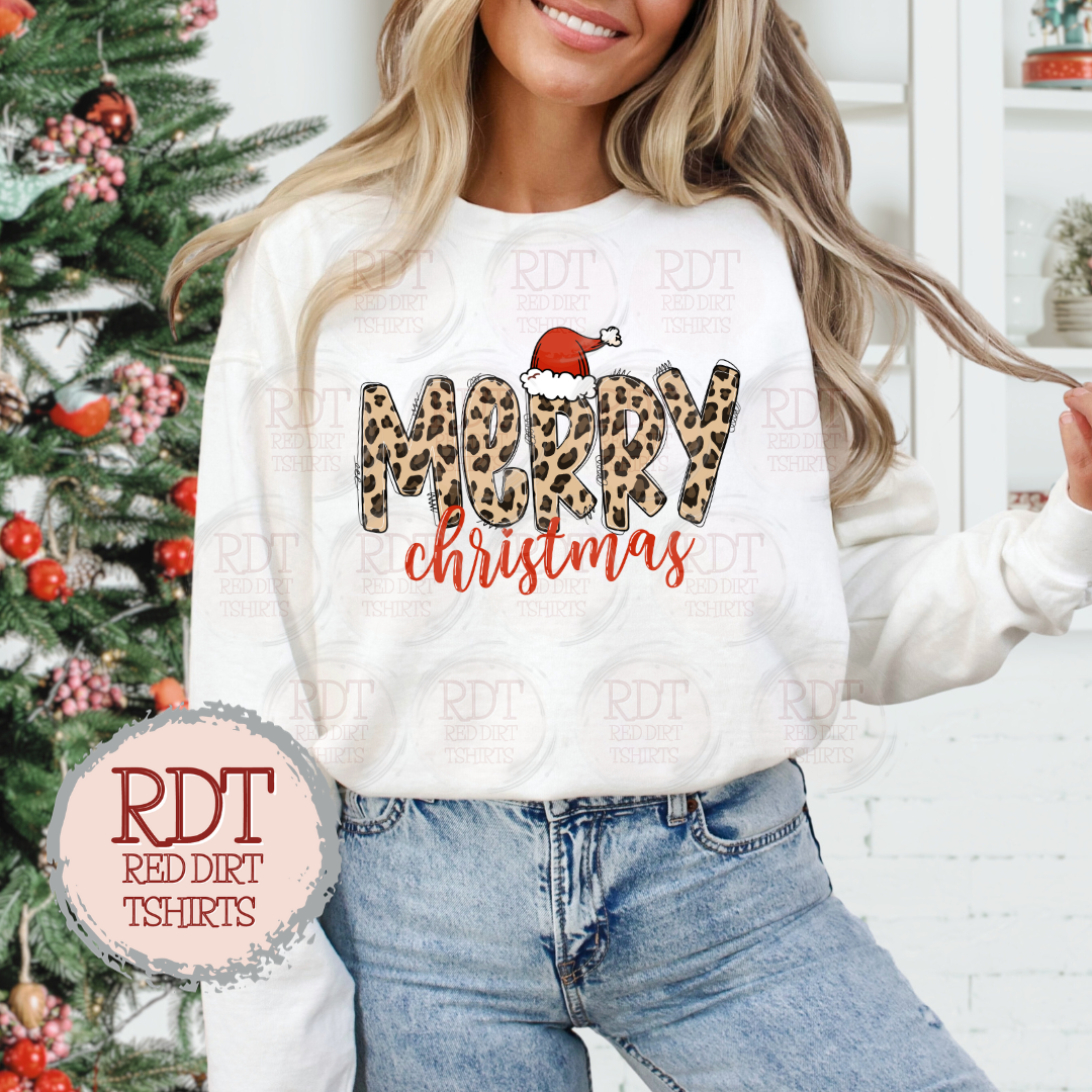 Merry Christmas Leopard with Santa Hat