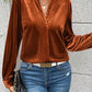 Notched Frill Detail Long Sleeve Blouse