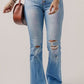 SYNZ Button-Fly Distressed Flare Jeans