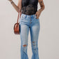 SYNZ Button-Fly Distressed Flare Jeans